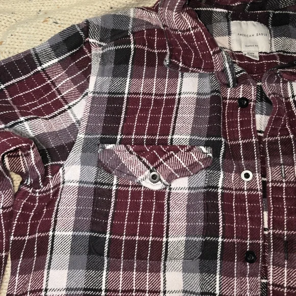 Men's Plaid Shirt - Burgundy and Black - Picture 2 of 5